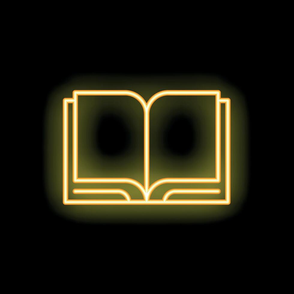Glowing neon open book icon on black background vector