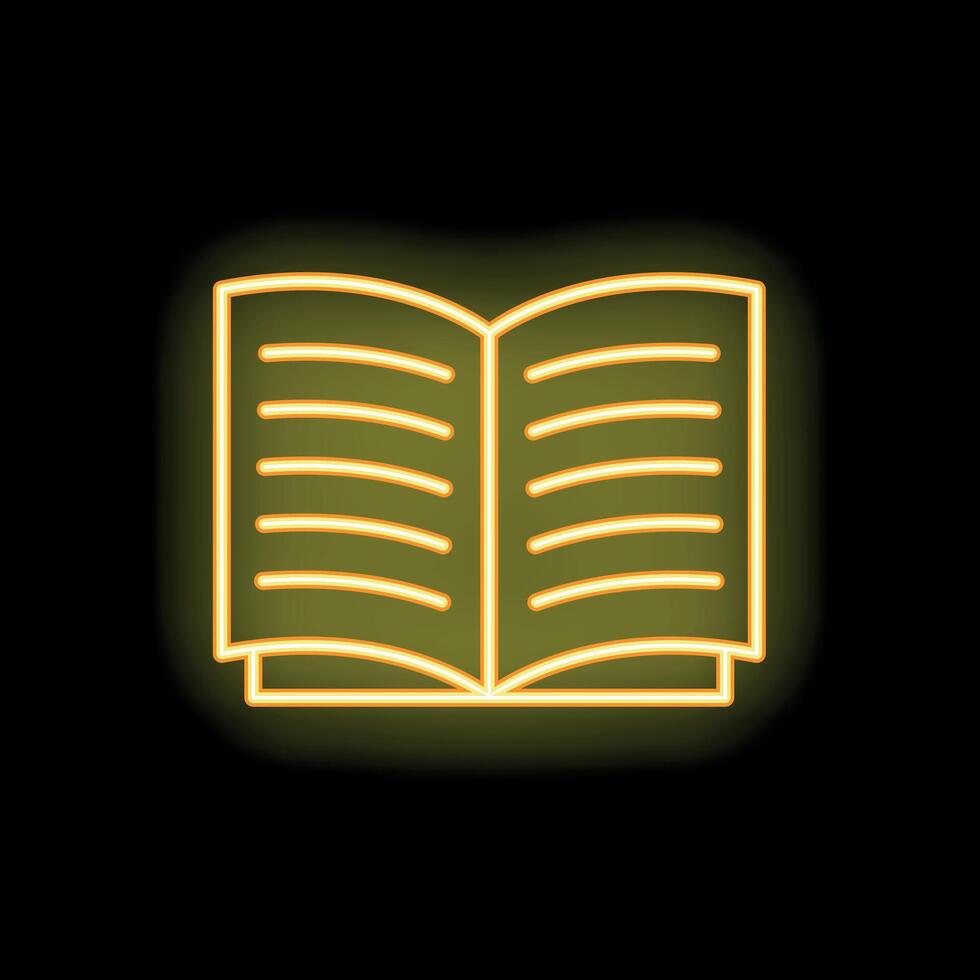 Open book glowing with neon light on black background vector