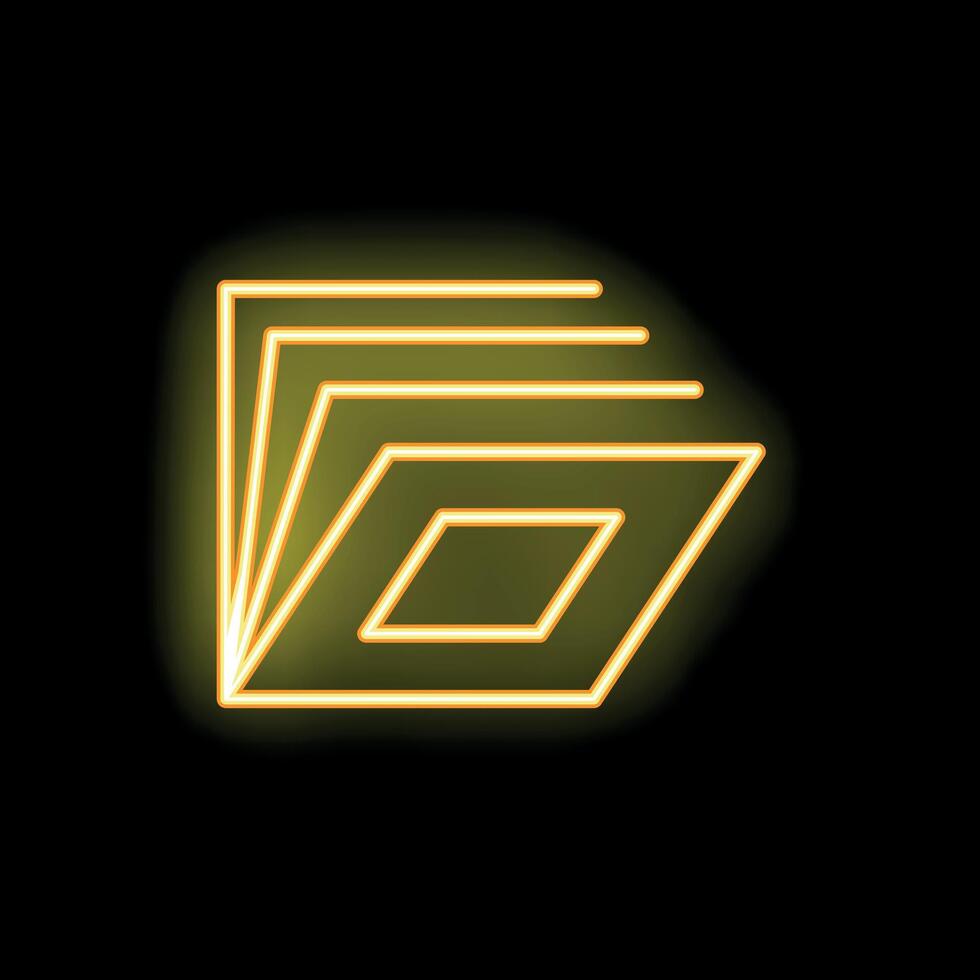 Neon style icon showing several overlapping squares forming abstract shape vector