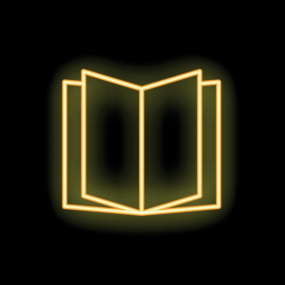 Neon yellow open book icon glowing on a black background vector
