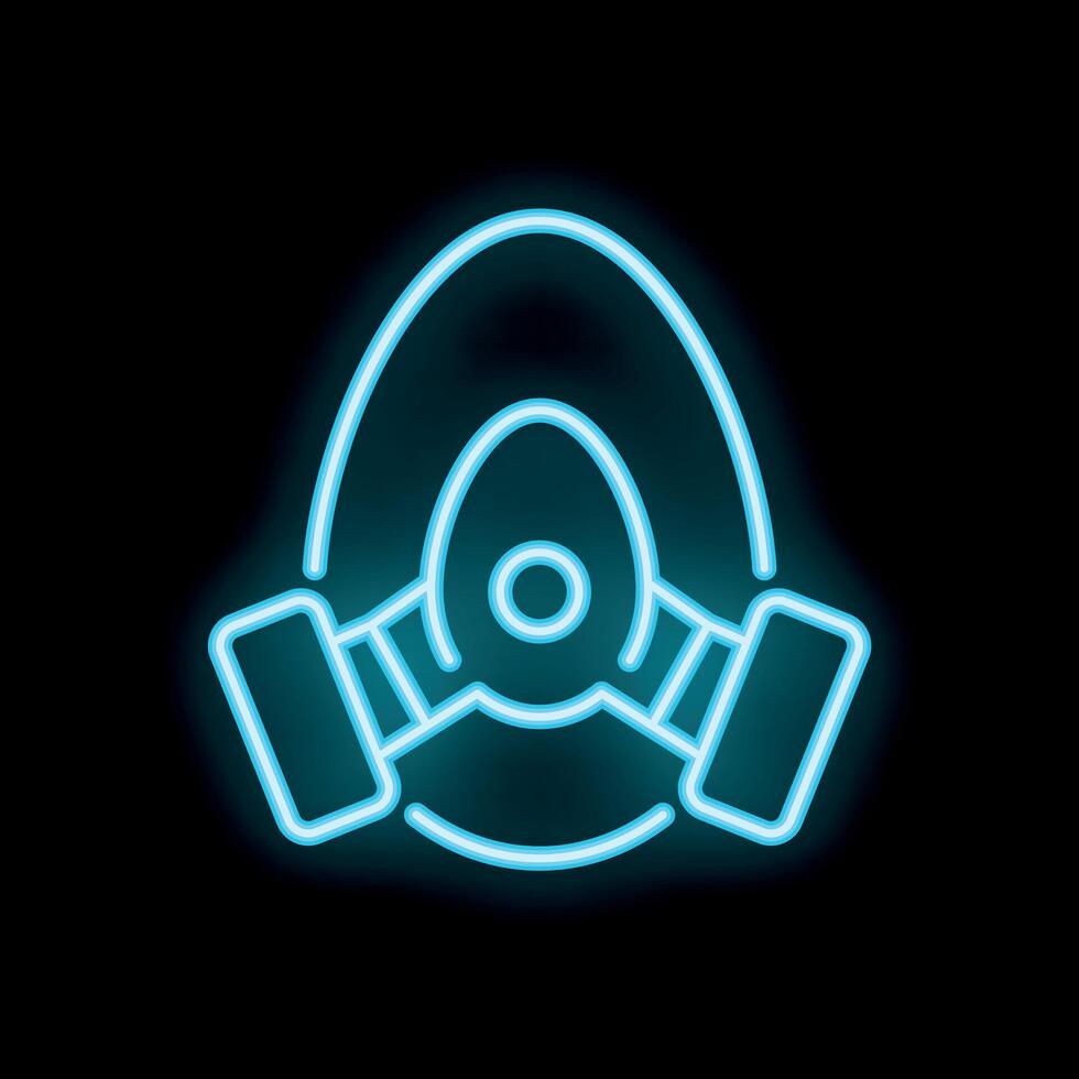 Neon gas mask glowing on black background vector