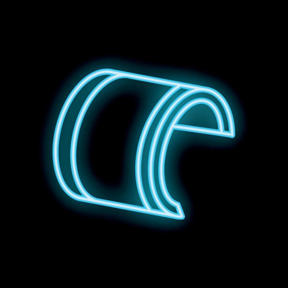 Blue neon style rolled up paper representing engineering drawing or blueprint vector