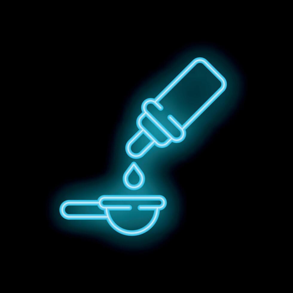 Neon icon of liquid pouring from bottle through strainer vector