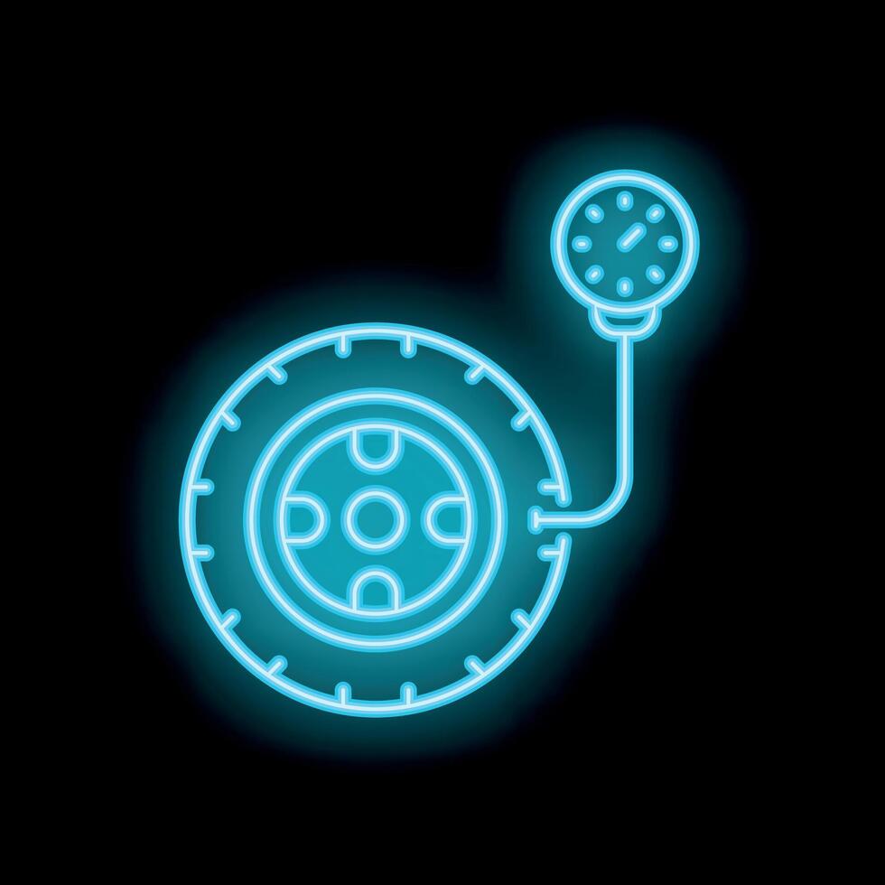 Neon icon of a mechanic checking the tire pressure with a pressure gauge vector