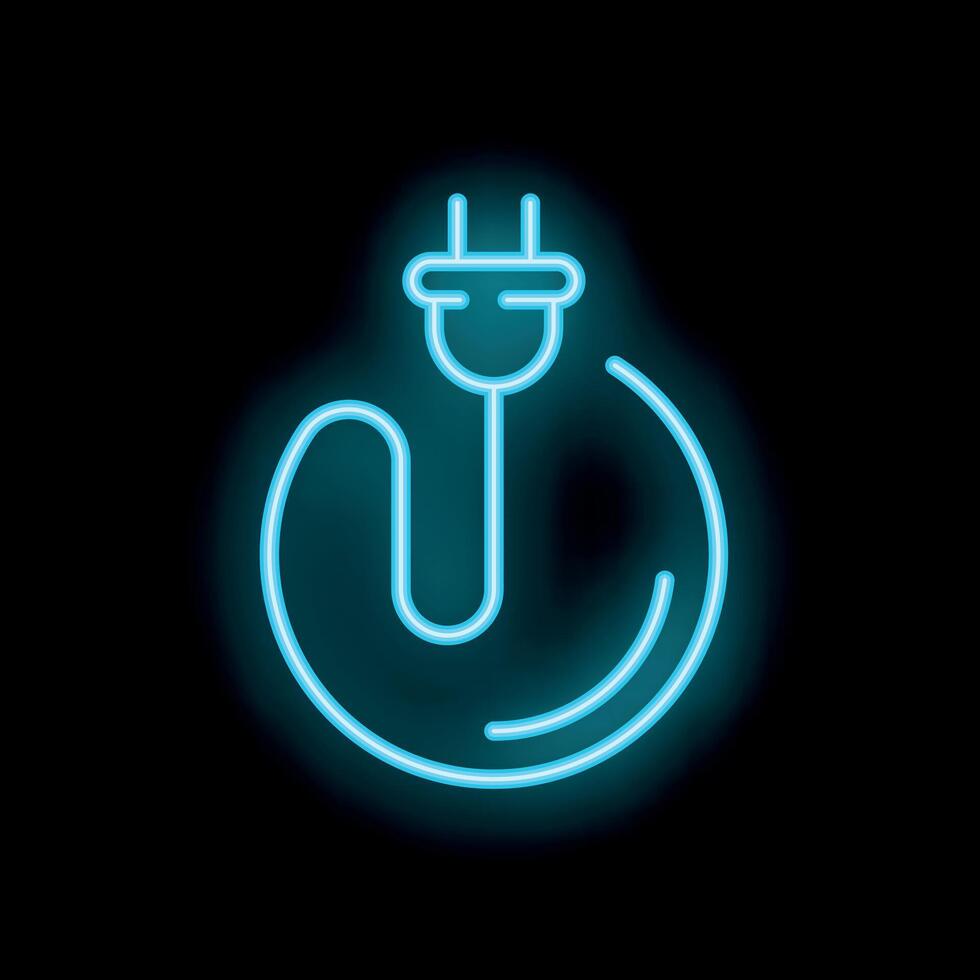 Neon blue electric plug forming a circle with its cable on black background vector