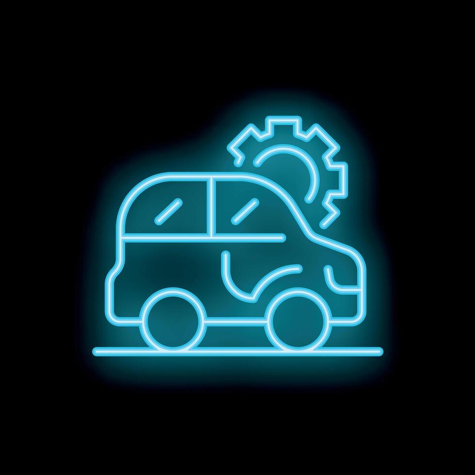 Neon style icon of car being repaired showing automotive services vector