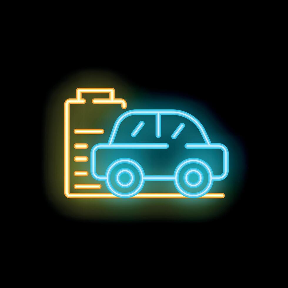 Neon icon of electric car getting charged at charging station vector