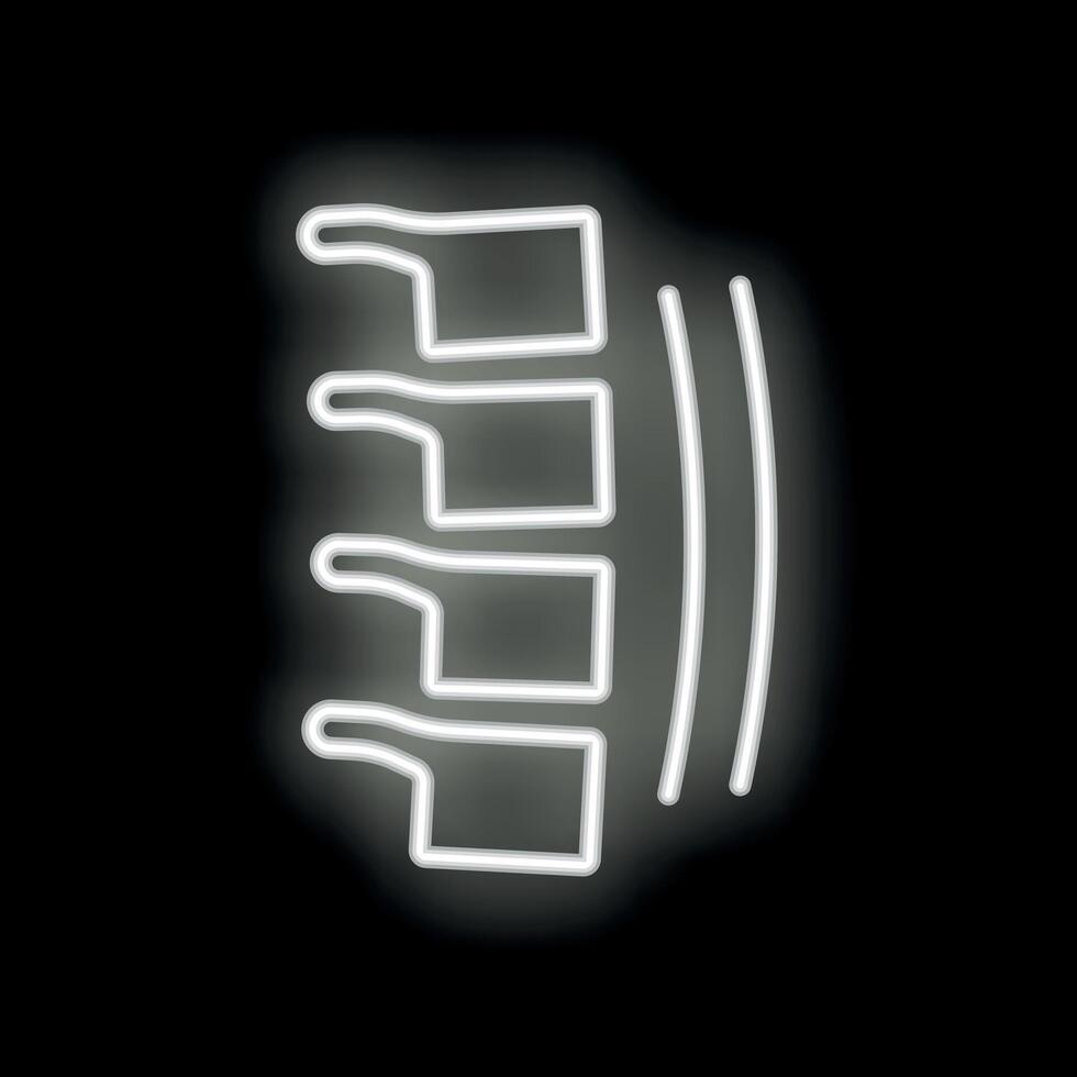 Neon icon of human spine glowing on black background vector