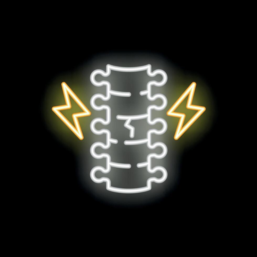 Neon sign depicting broken spine suffering from back pain vector