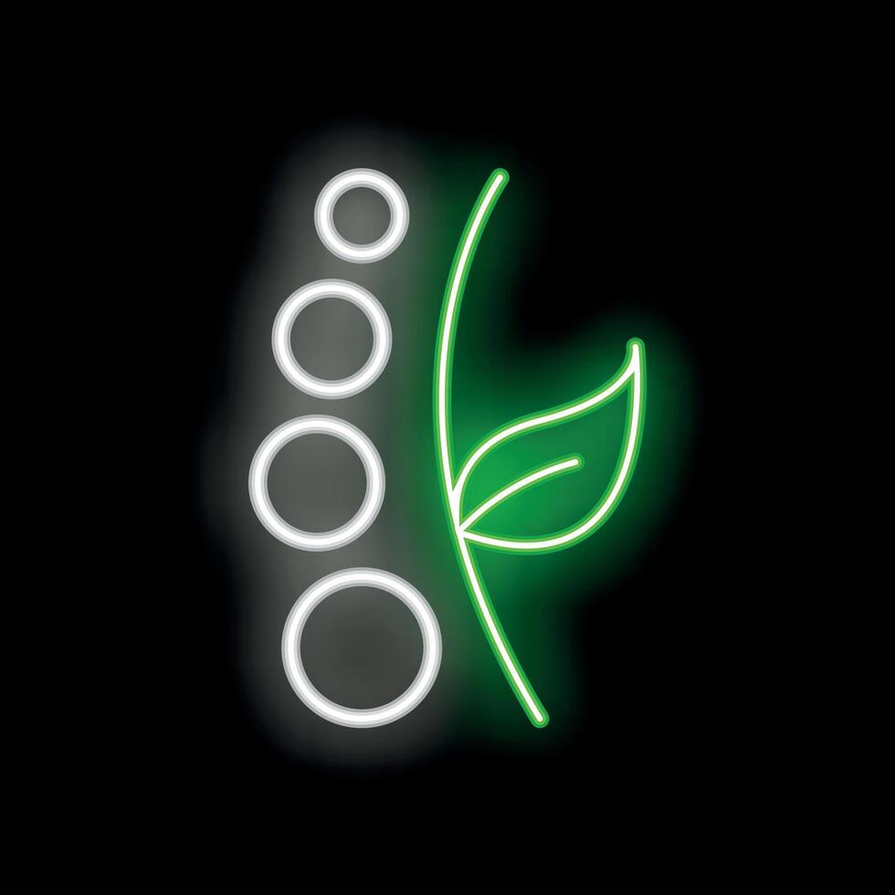 Green neon sign of a plant growing with white circles in the background vector
