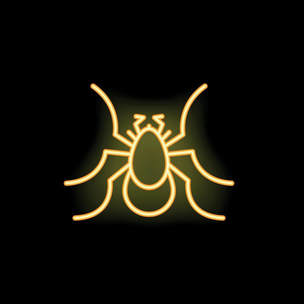 Bright yellow neon spider glowing on black background vector
