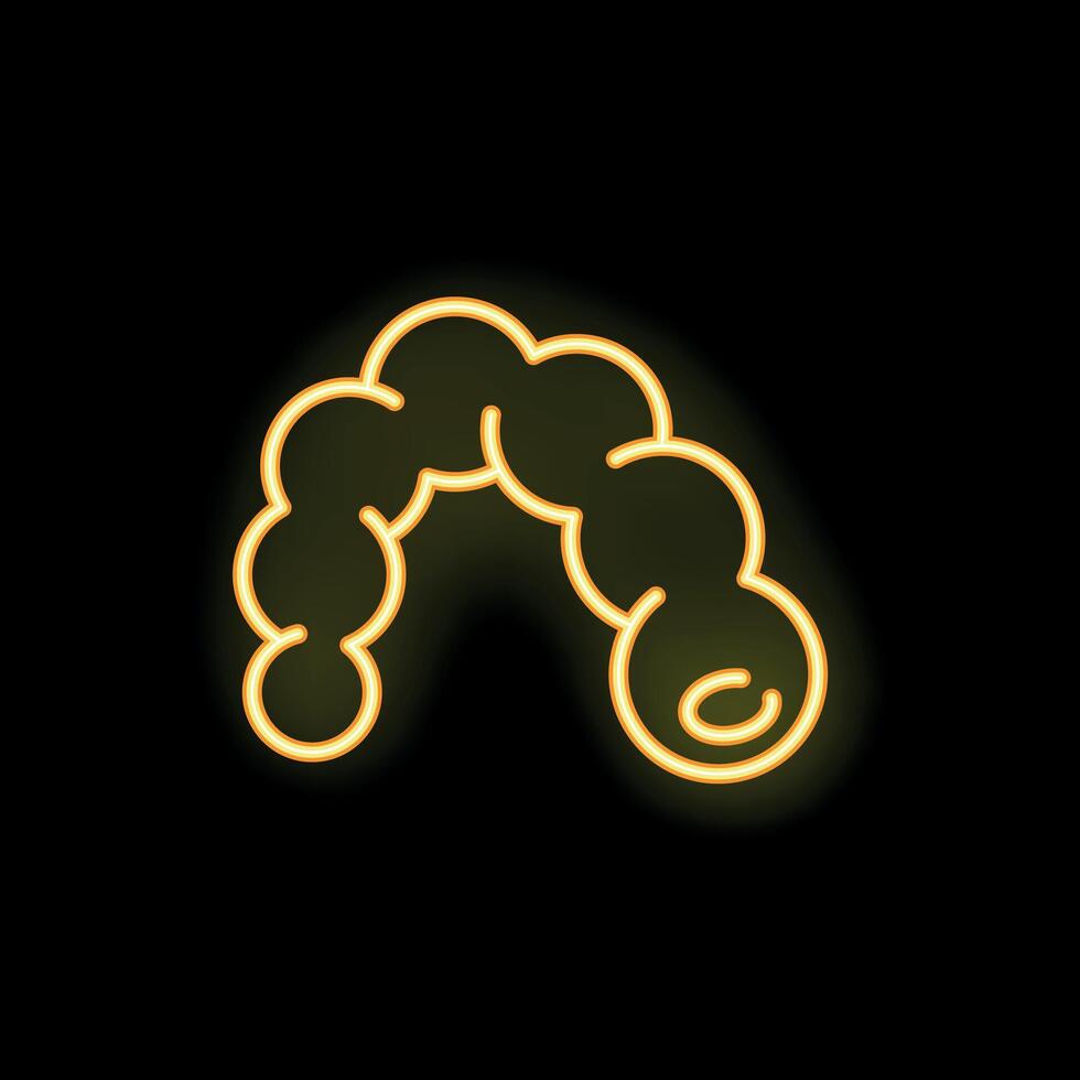 Bright yellow neon intestine icon glowing on black background vector