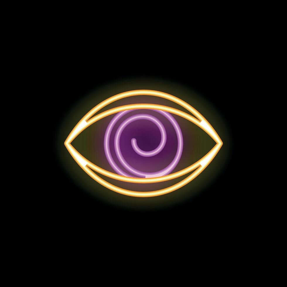 Neon sign representing an eye with swirl glowing on a wall at night vector