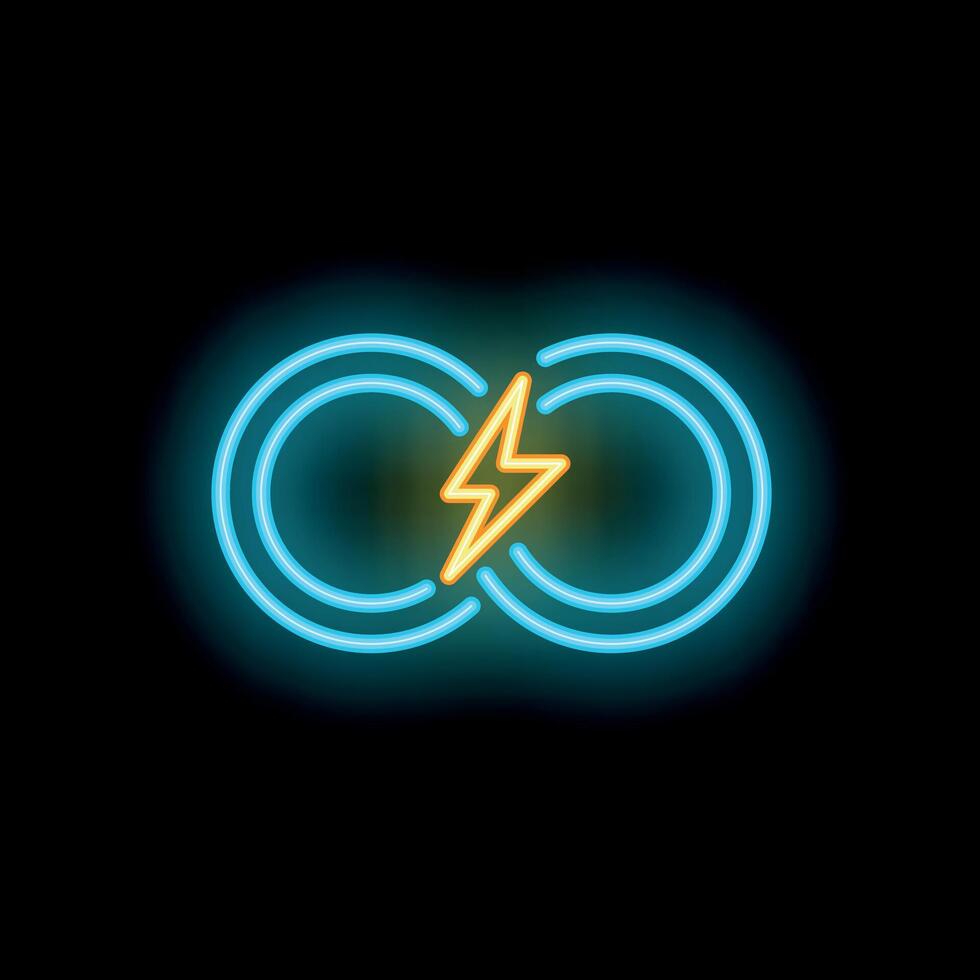 Neon sign representing renewable energy with infinity symbol and lightning bolt vector