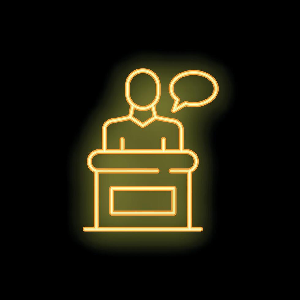 Businessman speaking from a platform with neon light effect vector
