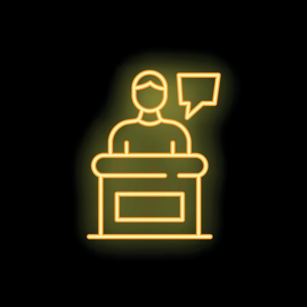 Neon style icon of a man speaking behind a tribune vector
