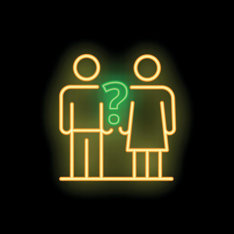 Neon sign representing a couple facing a question mark vector