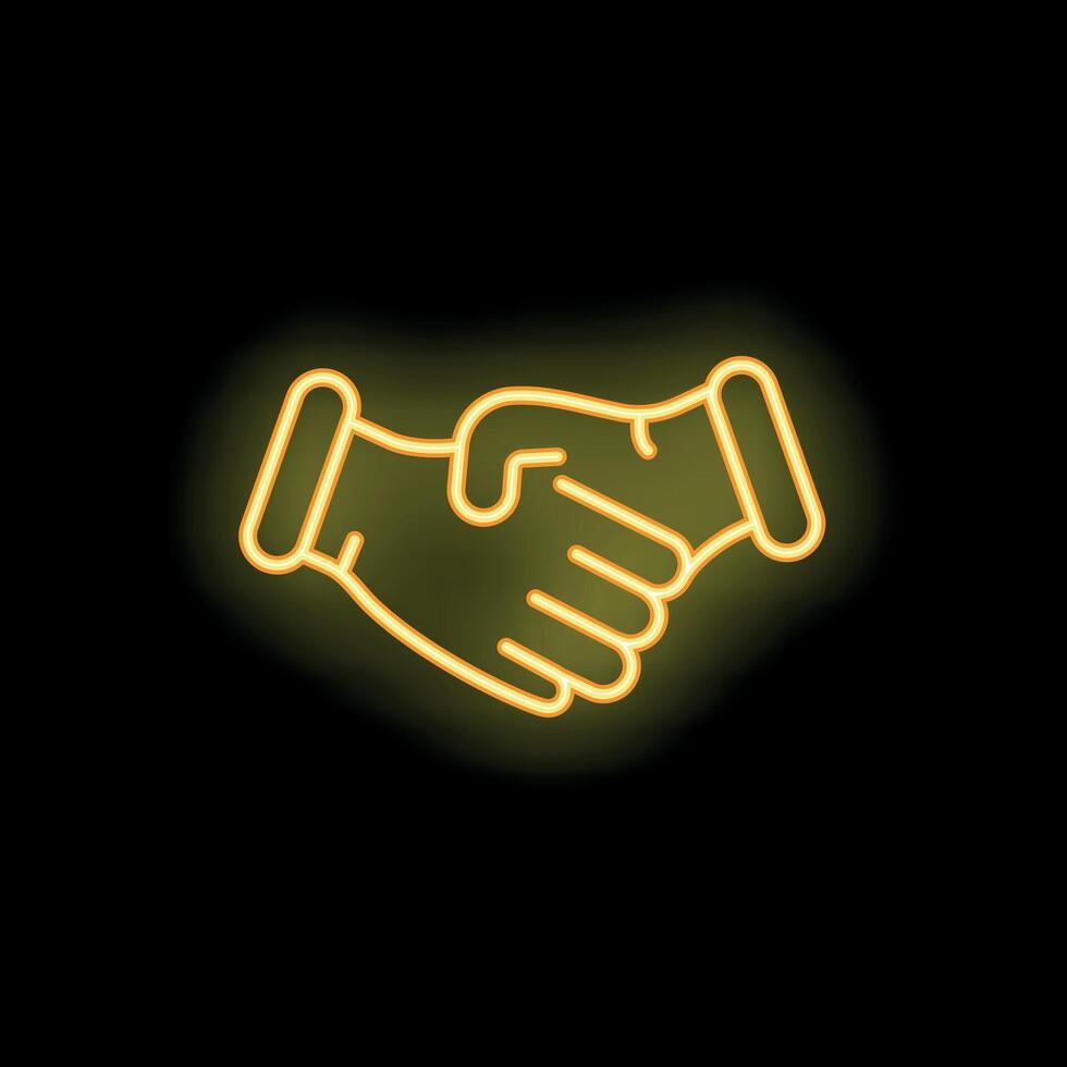Two business people shaking hands neon sign on black background vector