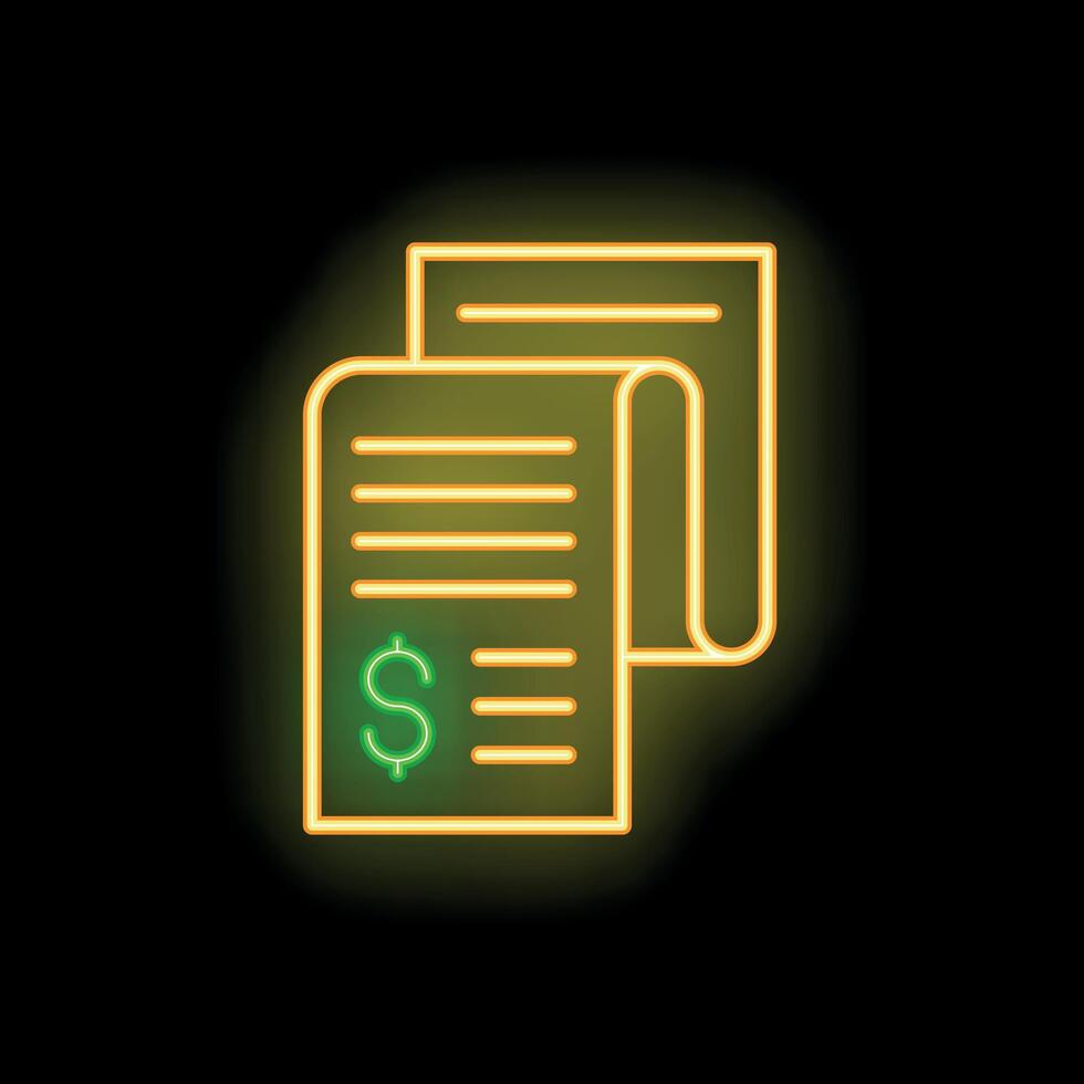 Glowing neon line financial invoice icon illustration on dark background vector