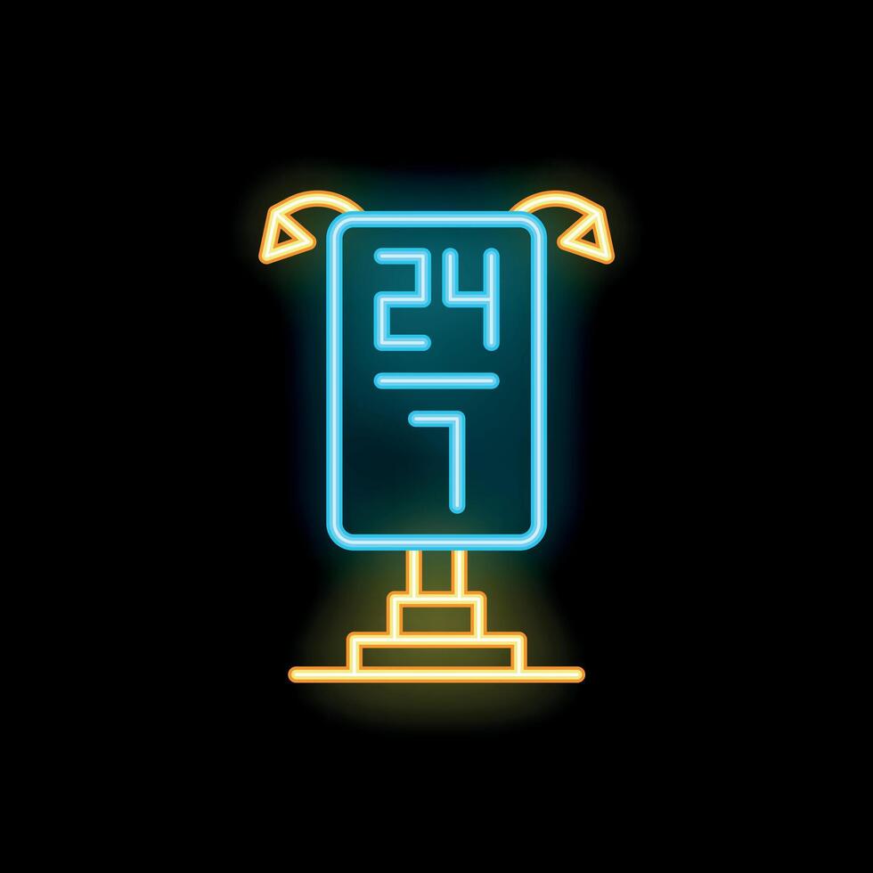 Neon sign illuminating a 24 7 service availability vector