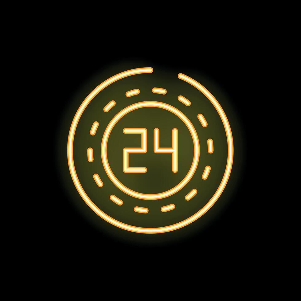 Neon sign showing number twenty four on a black background vector