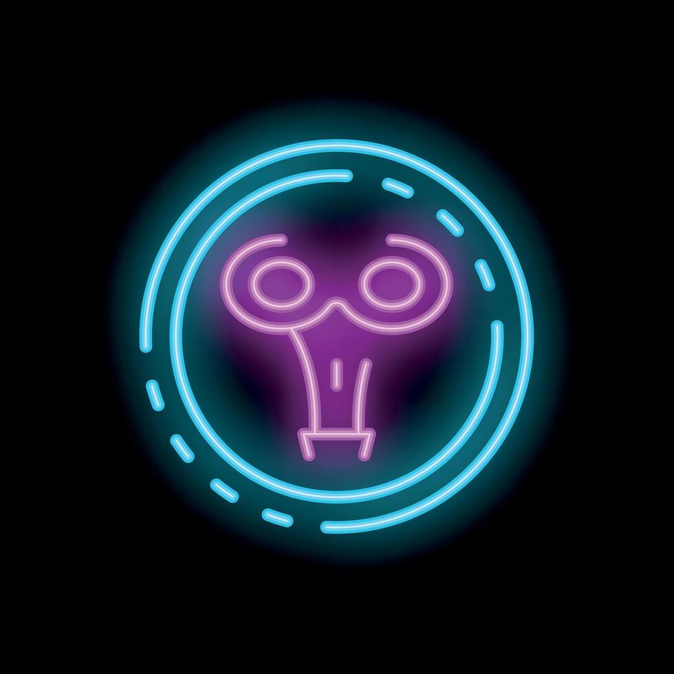 Neon sign representing a skull with glowing eyes in a circle on black background vector