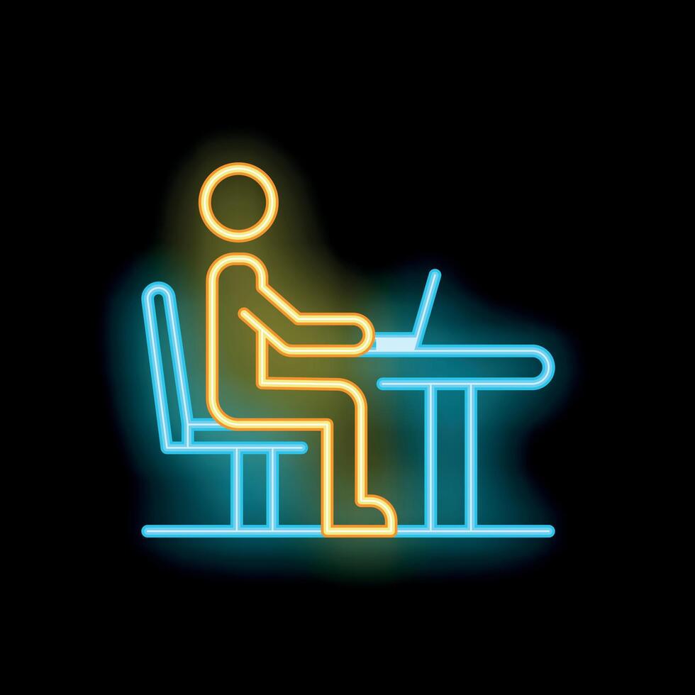 Neon sign of person working on laptop at desk vector