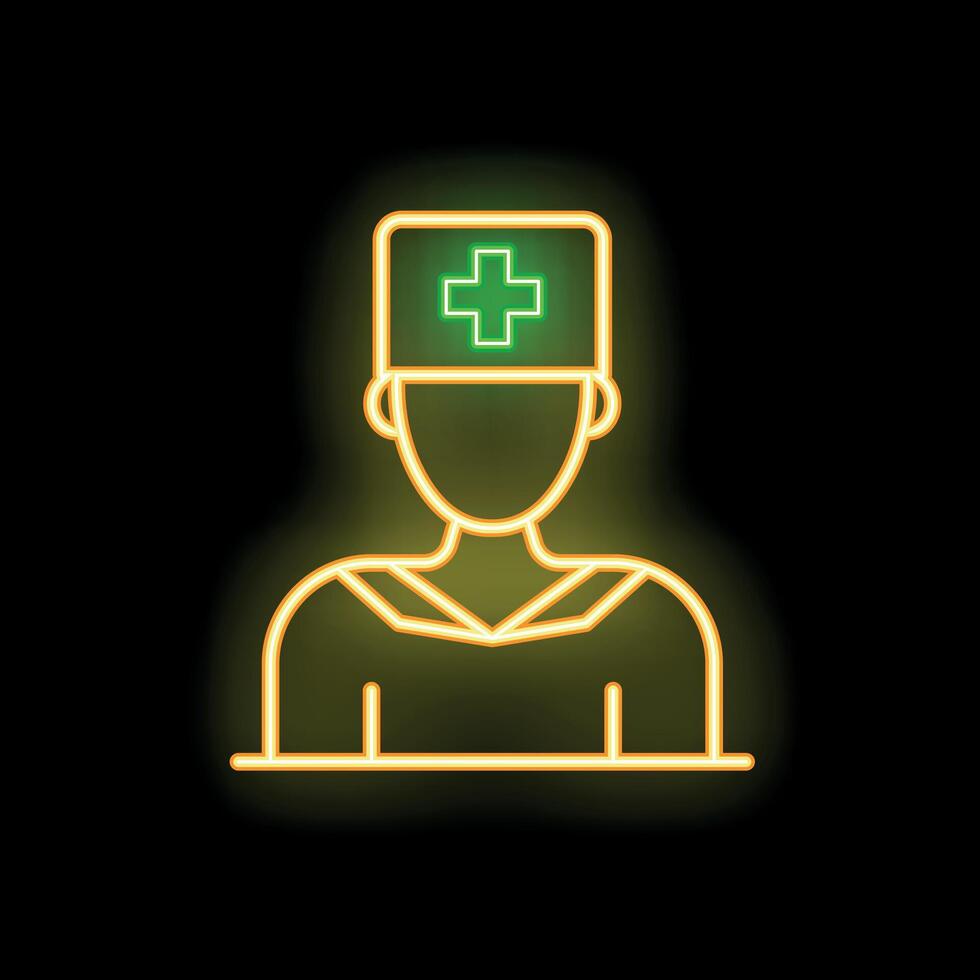 Neon icon of doctor wearing medical uniform and hat vector