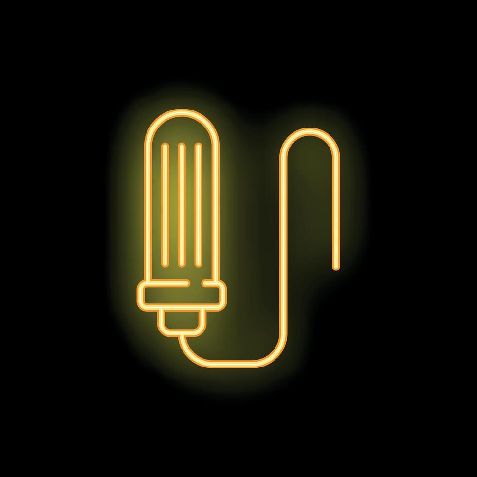 Neon yellow menstrual cup with string glowing on black background vector