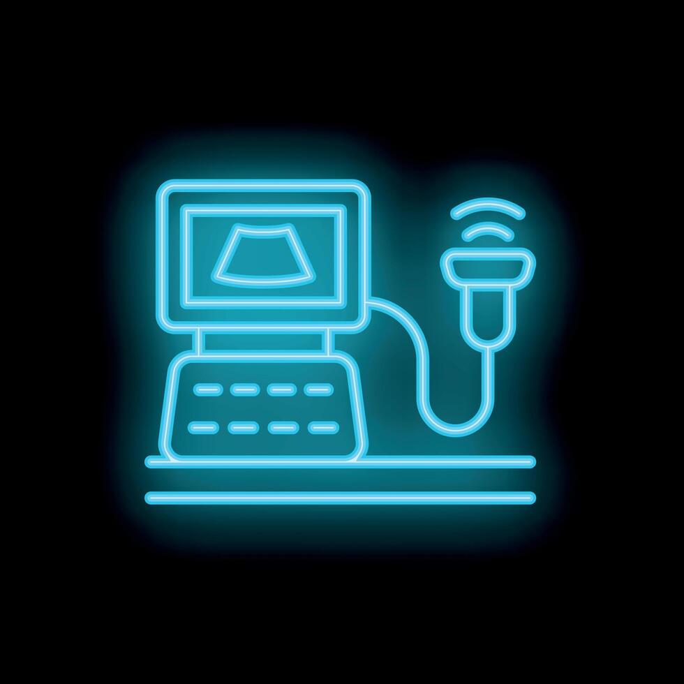 Neon ultrasound machine showing fetus on screen vector