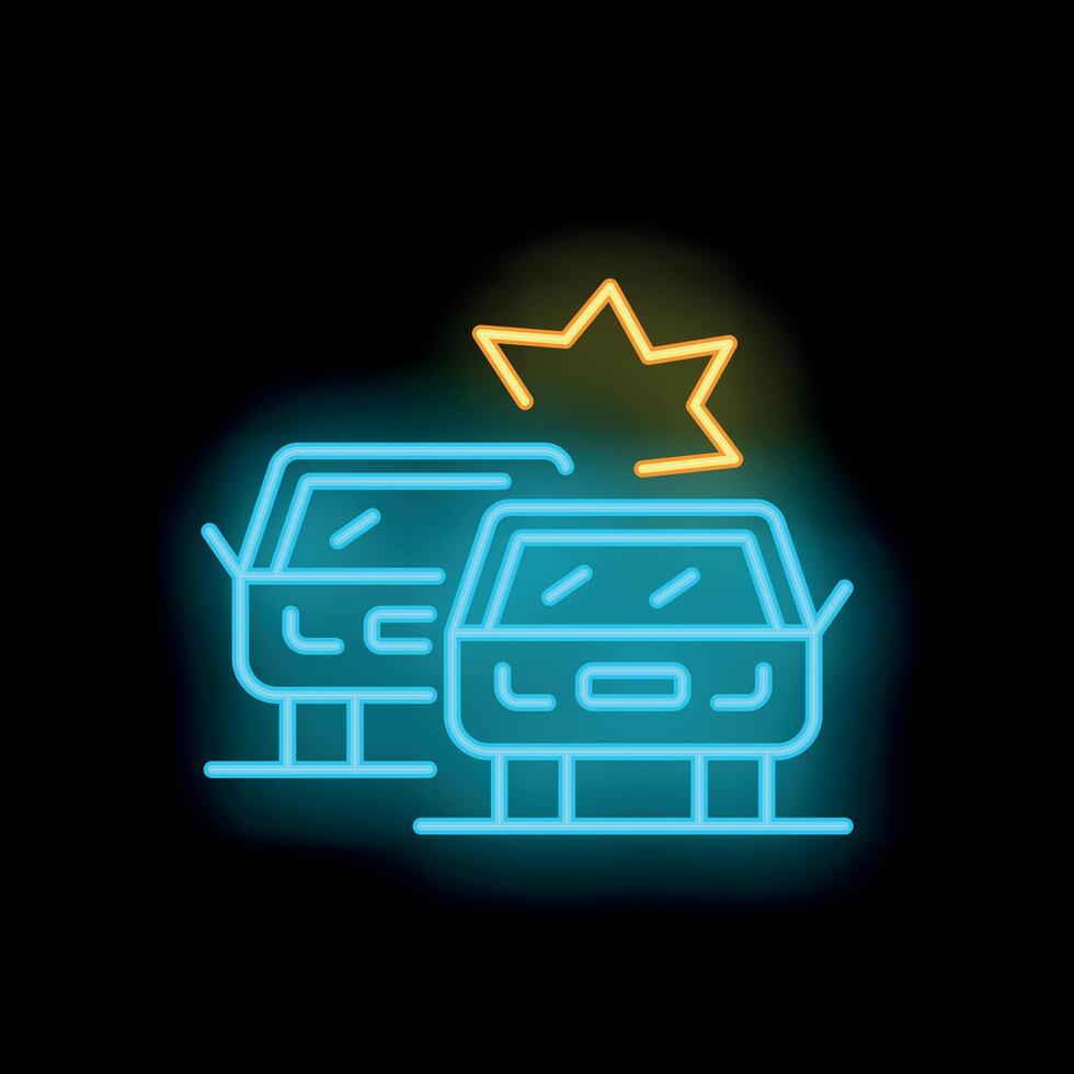 Neon style icon of two cars crashing into each other vector