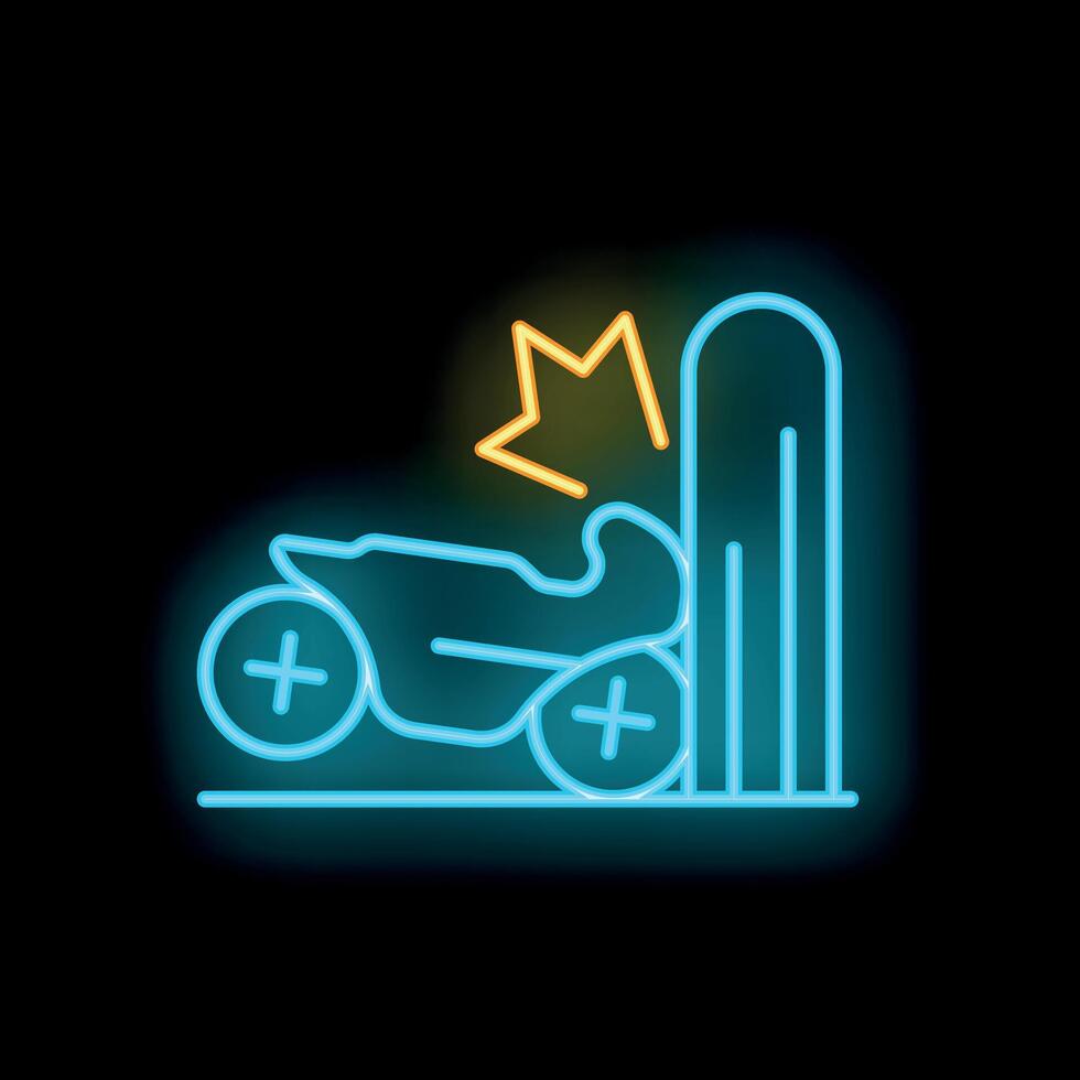 Neon sign showing motorcycle crashing into a wall vector