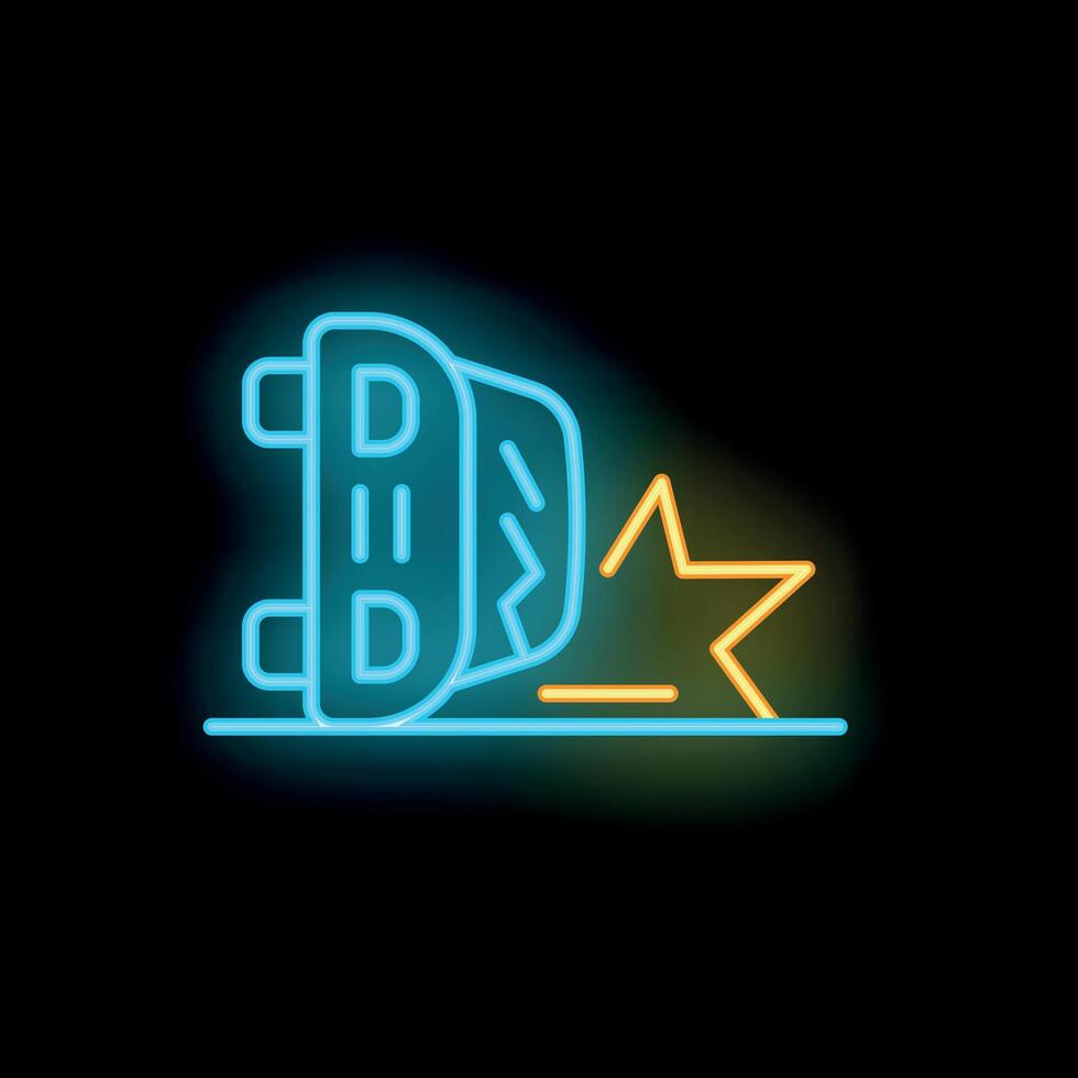 Neon blue car crashing and rolling over with star signifying injury on black background vector
