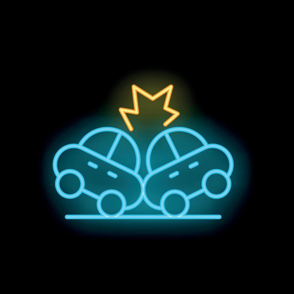 Two cars colliding head on with explosion in neon style vector