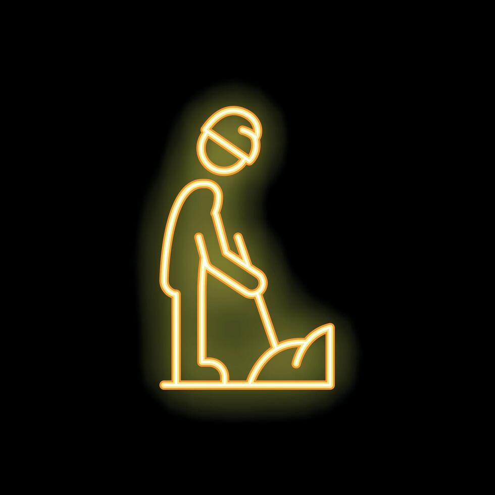 Neon style icon of construction worker working with shovel vector