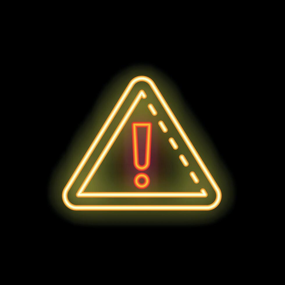 Neon yellow and red warning sign on black background vector