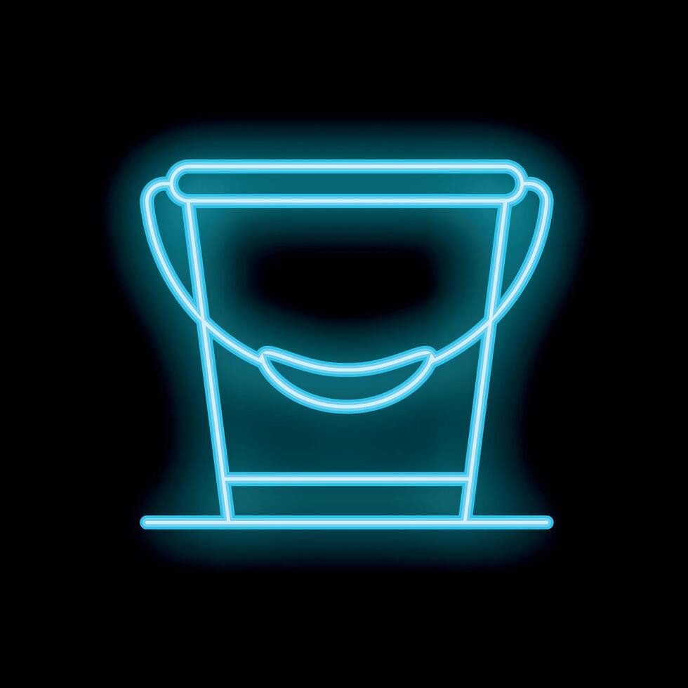 Glowing neon bucket icon on a black background representing cleaning vector