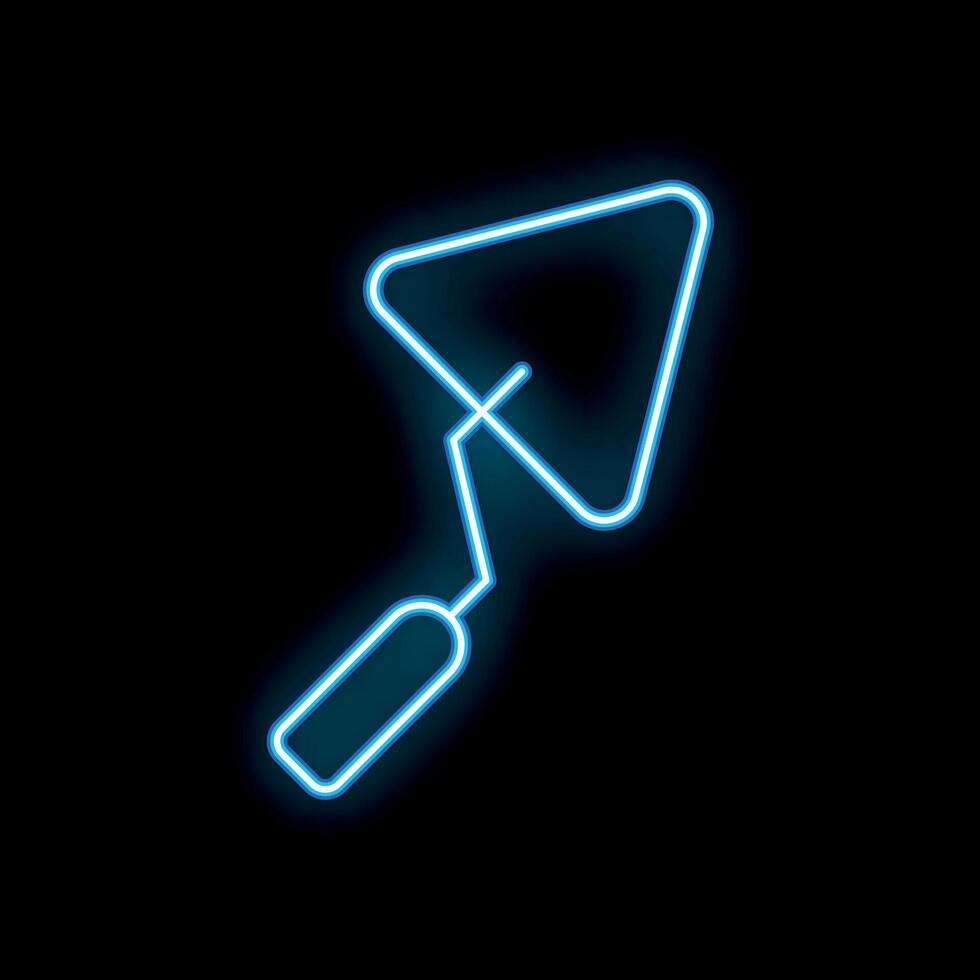 Blue neon trowel glowing on dark background vector