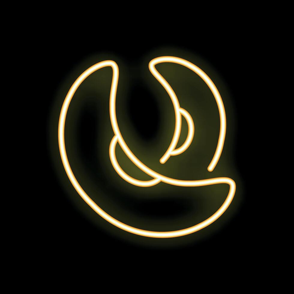 Glowing neon icon of sliced avocado on black background vector