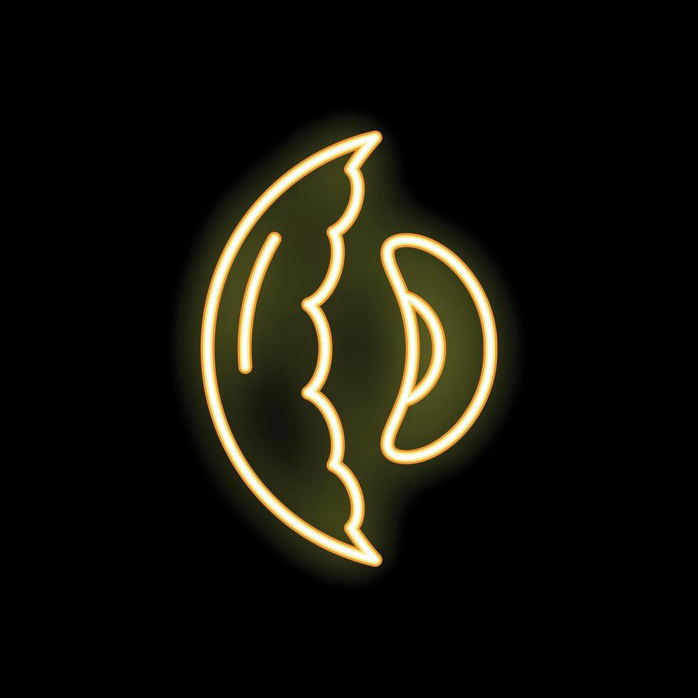 Yellow neon sign of sliced aloe vera on black background vector
