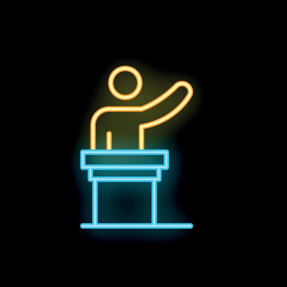 Neon icon of a politician giving a speech from a podium vector