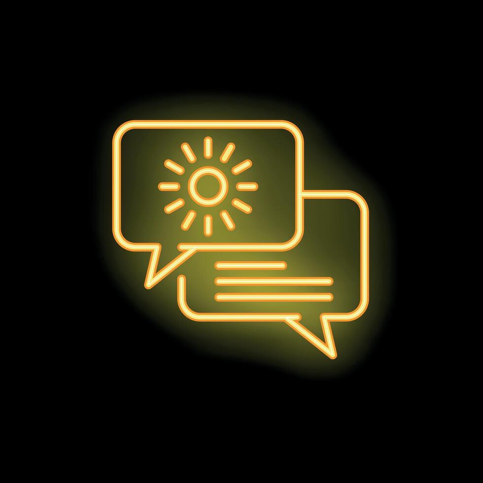 Neon icon of two speech bubbles discussing about sun shining vector