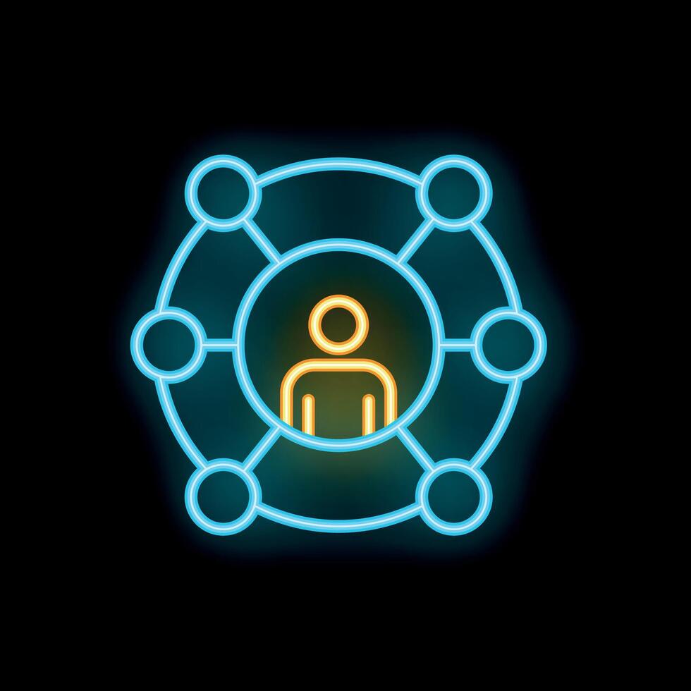 Neon icon representing business network concept with person in center vector