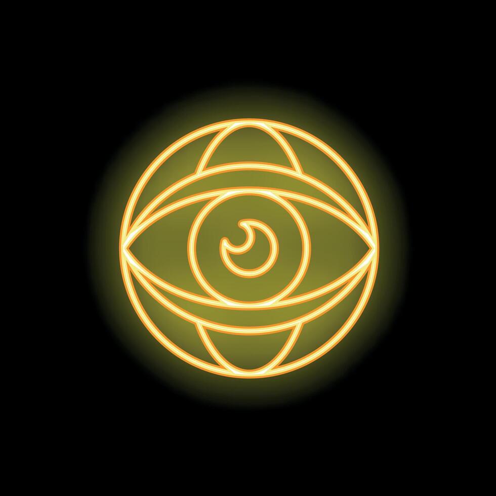 Neon sign representing global vision with eye and planet earth vector
