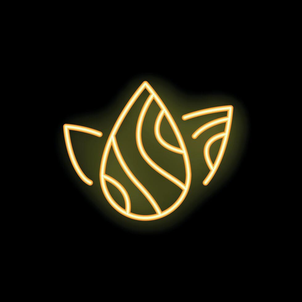Neon yellow essential oil drop surrounded by leaves logo vector