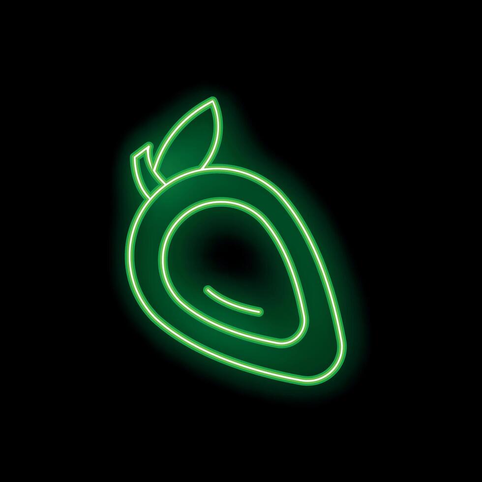 Green neon sign showing a mango fruit on a black background vector