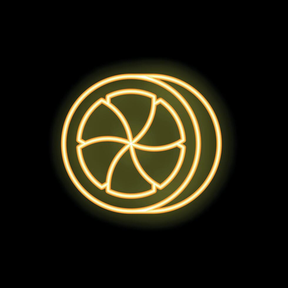Neon sign of orange fruit glowing on black background vector