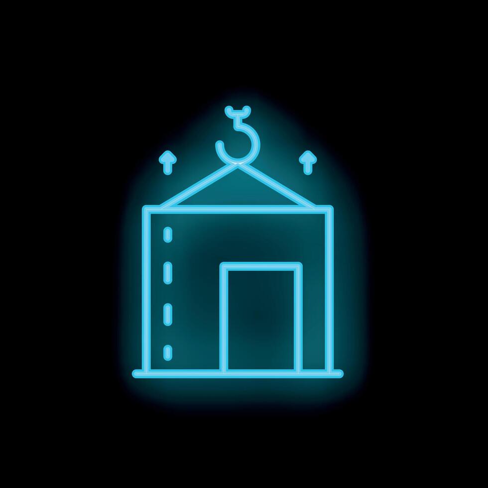Neon style icon of crane lifting house building structure vector