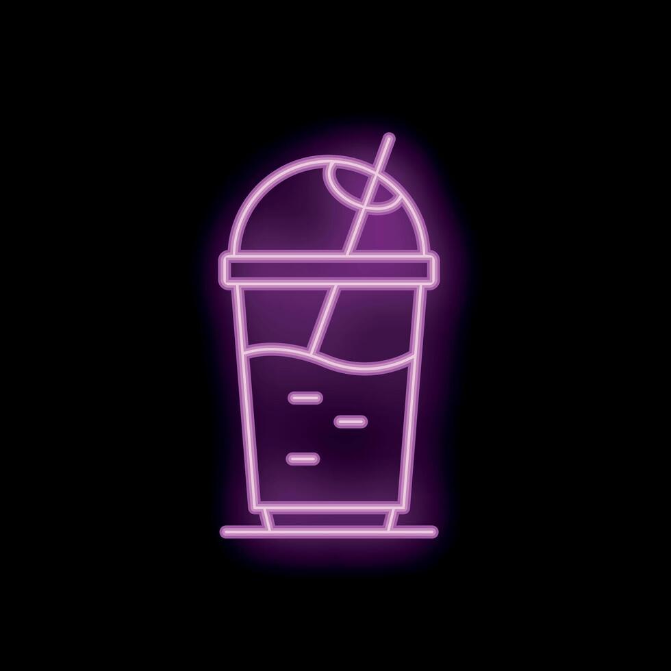 Bright pink neon sign of plastic cup with dome lid and straw representing refreshing cold beverage vector