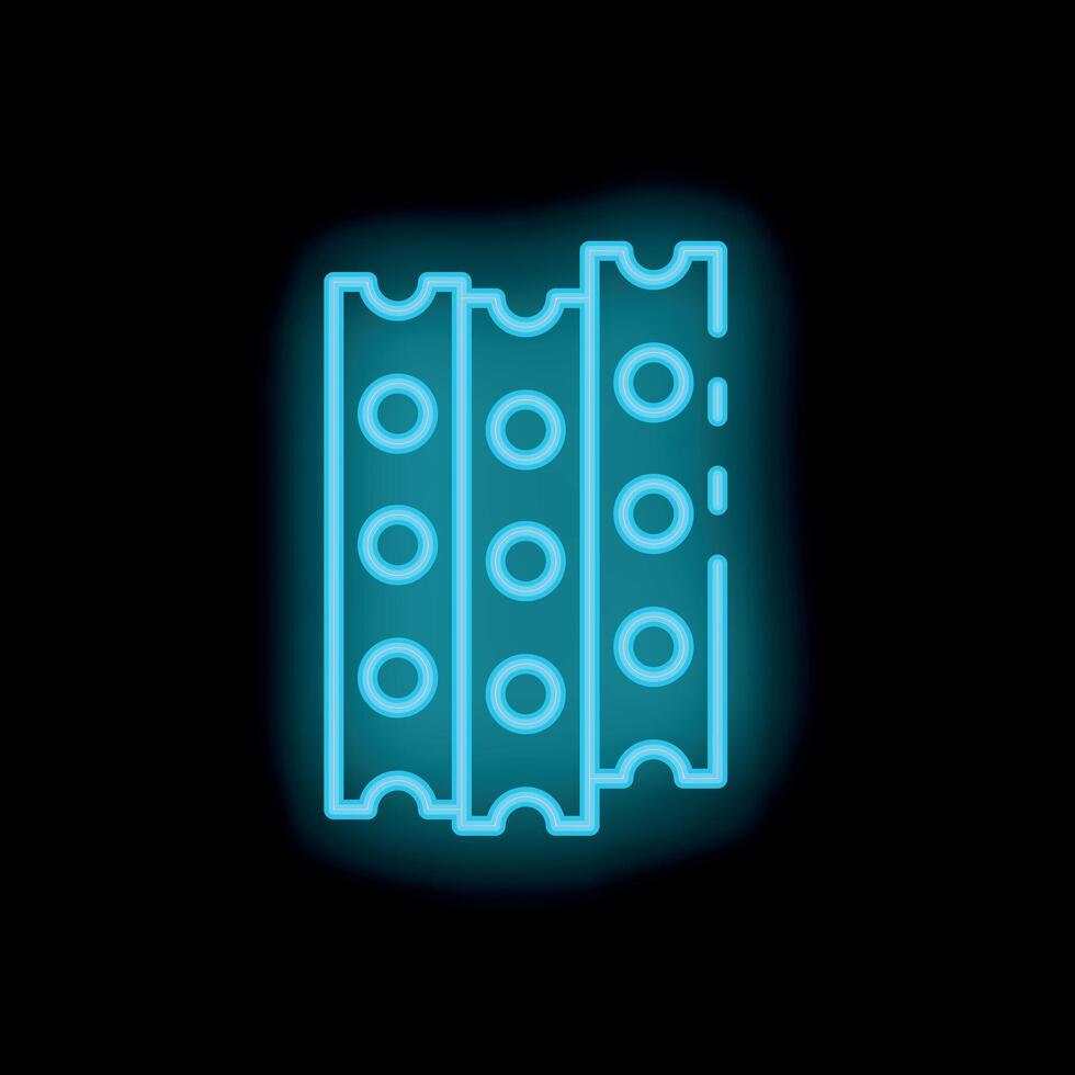 Neon blue perforated adhesive tape glowing on black background vector